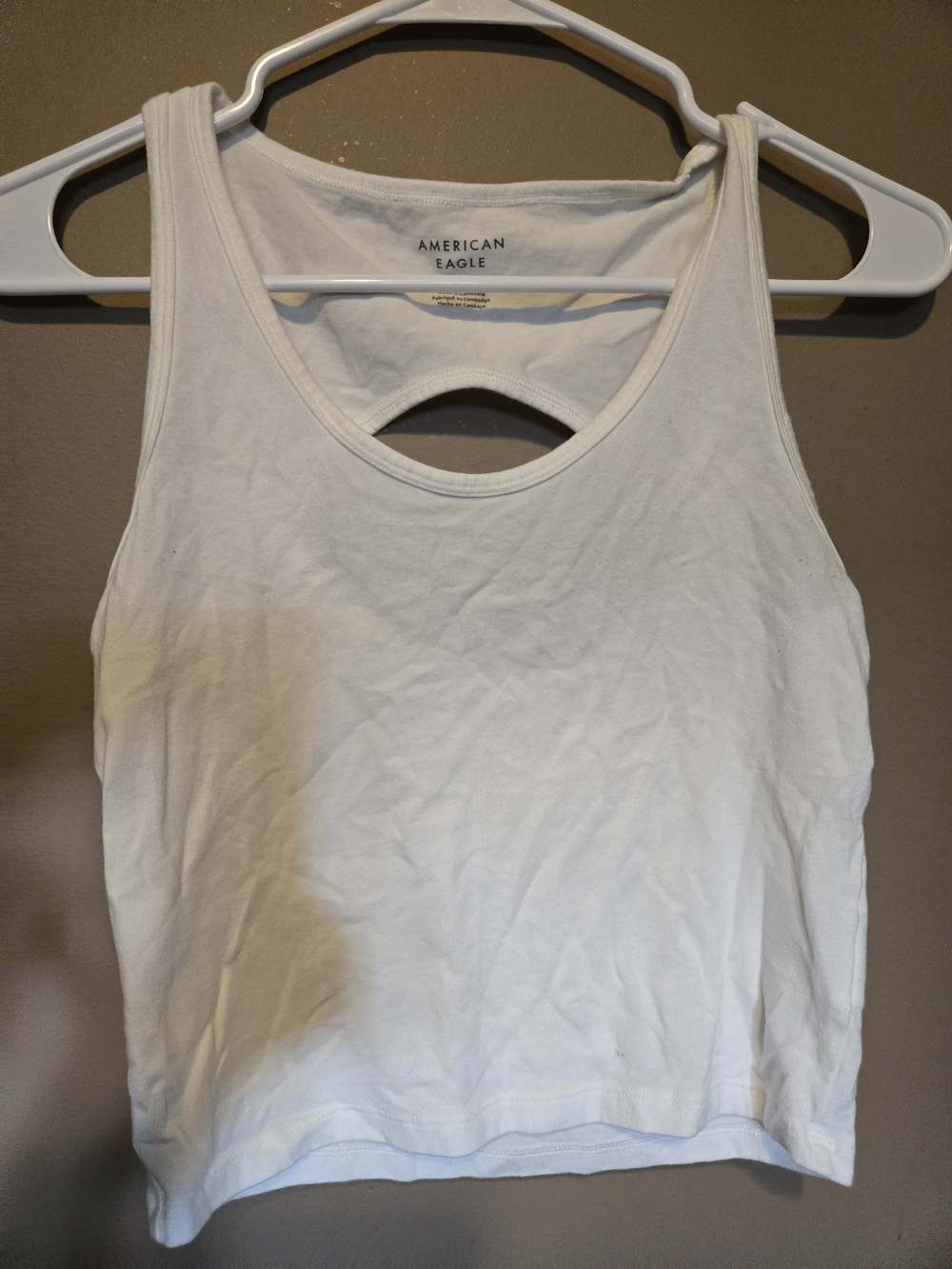 American Eagle White Open Back Cutout Cropped Tank Top M